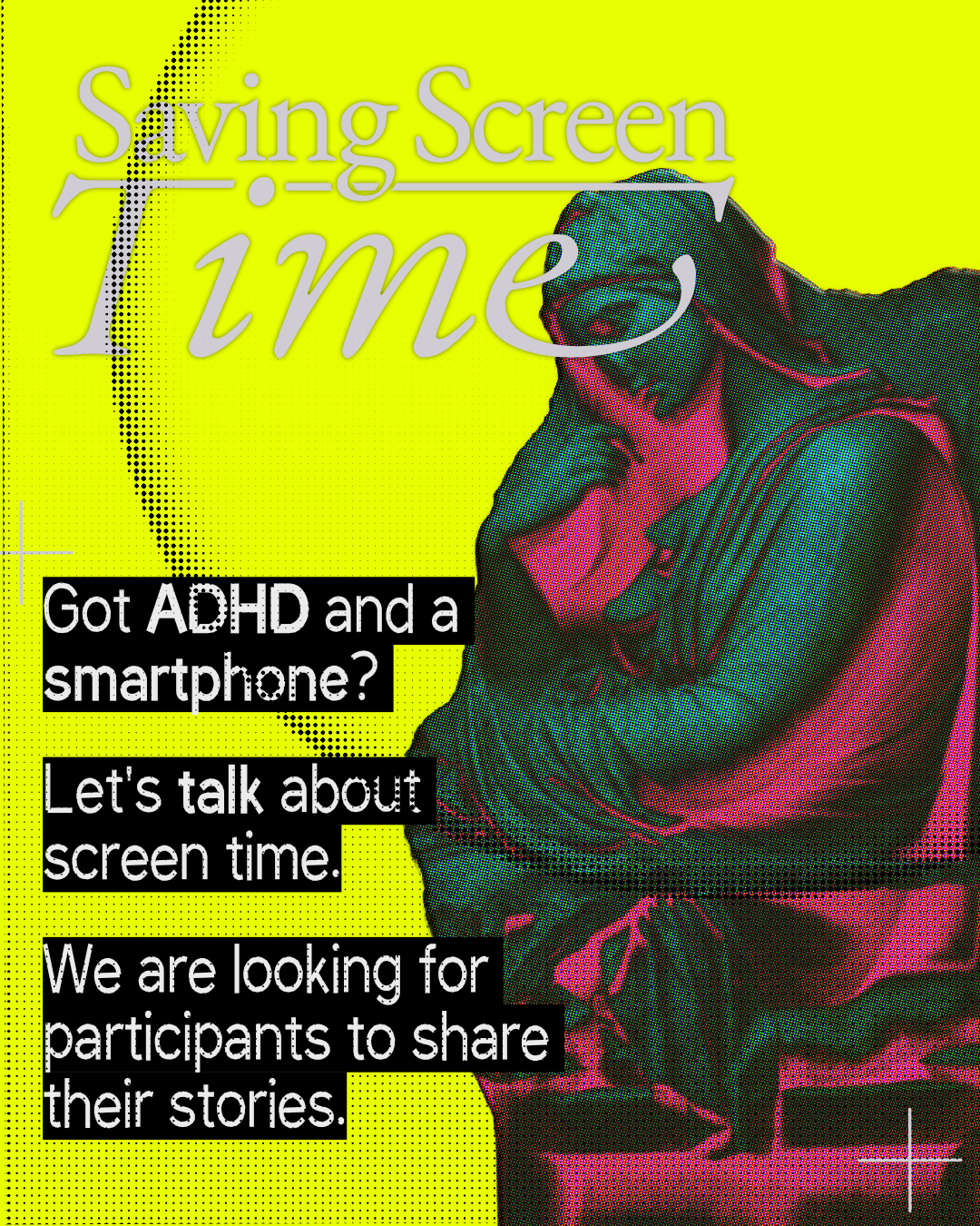 The recruitment poster — acid yellow, a seated classical figure, one plain question